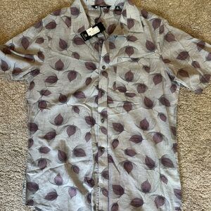 Travis Mathew Gray and Purple Leaf Print Shirt